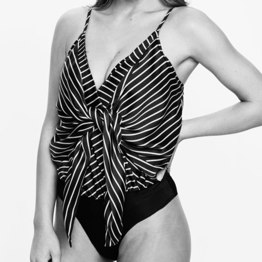 missguided striped tie front bodysuit